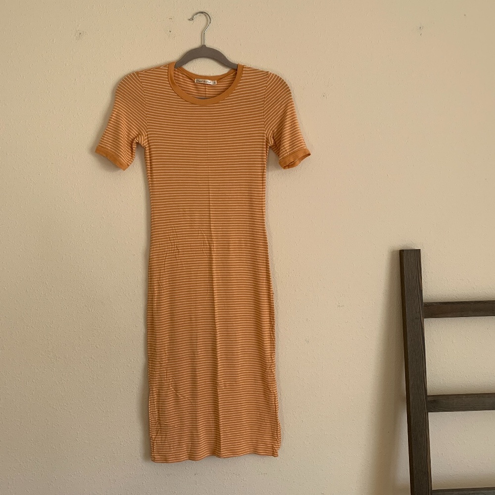 Heart & Hips orange striped body con dress